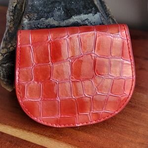 Vintage Bi Fold Wallet  COCCO FIORE RARE RED COLOR Leather Coins Gold Int. Clasp